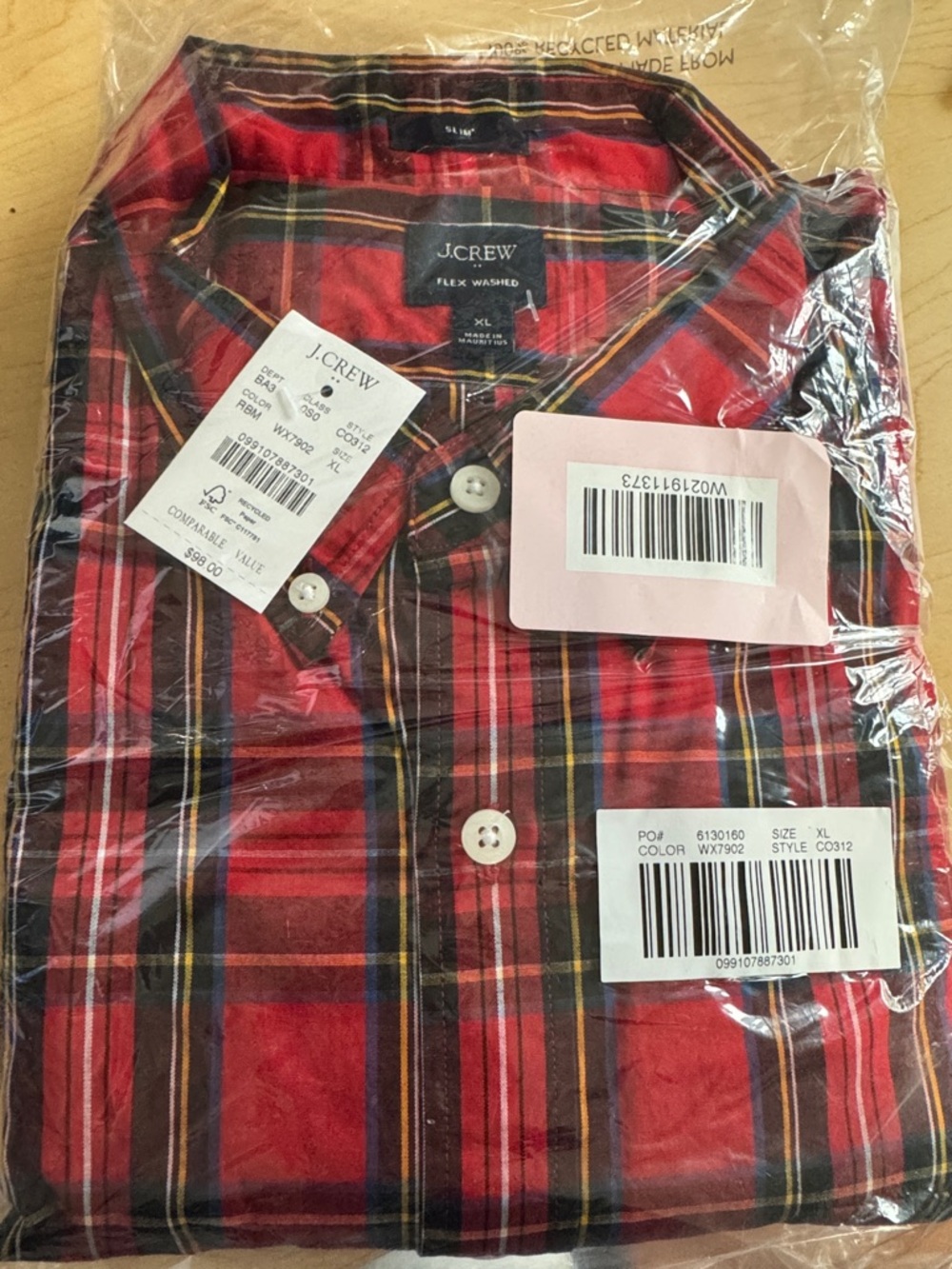 J.Crew Men’s Red Plaid Button-Down Shirt Men’s L